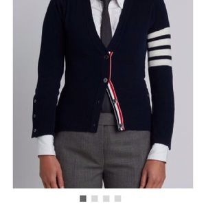 Thom Browne navy four stripe cardigan sweater